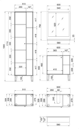 Badm�bel Set 3-teilig Torsby in grau und Evoke Eiche Badkombination 121 x 190 cm