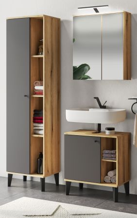Badm�bel Set 3-teilig Torsby in grau und Evoke Eiche Badkombination 121 x 190 cm