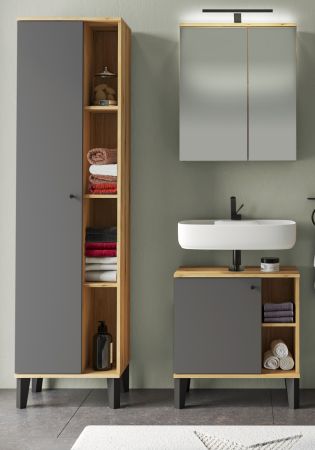 Badm�bel Set 3-teilig Torsby in grau und Evoke Eiche Badkombination 121 x 190 cm