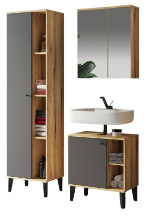 Badm�bel Set 3-teilig Torsby in grau und Evoke Eiche Badkombination 121 x 190 cm