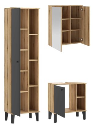 Badm�bel Set 3-teilig Torsby in grau und Evoke Eiche Badkombination 121 x 190 cm
