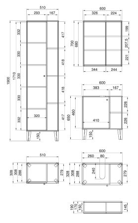 Badm�bel Set 3-teilig Torsby in grau und Evoke Eiche Badkombination 121 x 190 cm