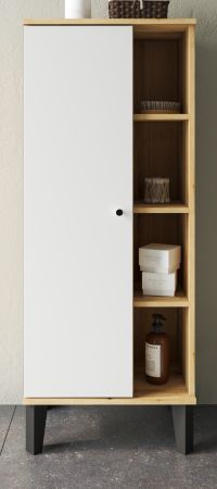 Badezimmer Midischrank Torsby in wei� und Evoke Eiche Badm�bel Kommode 51 x 128 cm