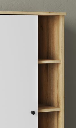 Badezimmer Midischrank Torsby in wei� und Evoke Eiche Badm�bel Kommode 51 x 128 cm