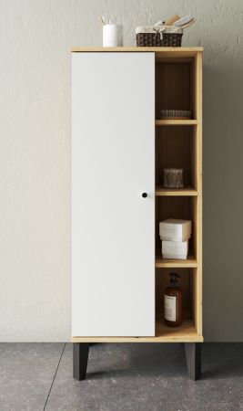 Badezimmer Midischrank Torsby in wei� und Evoke Eiche Badm�bel Kommode 51 x 128 cm