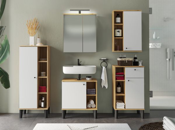 Badezimmer H�ngeschrank Torsby in wei� und Evoke Eiche Badschrank h�ngend 51 x 75 cm