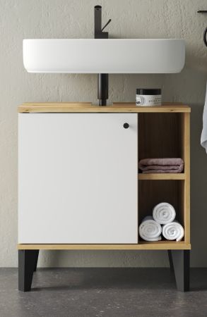 Waschbeckenunterschrank Torsby in wei� und Evoke Eiche Badezimmer Unterschrank 60 cm