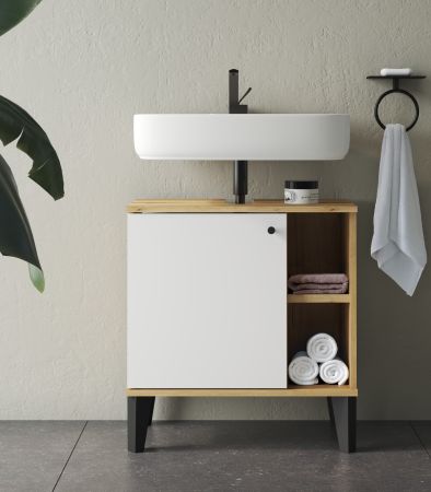 Waschbeckenunterschrank Torsby in wei� und Evoke Eiche Badezimmer Unterschrank 60 cm