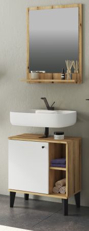 Badm�bel Set 2-teilig Torsby in wei� und Evoke Eiche Badkombination 60 cm