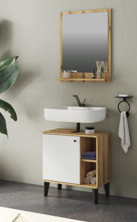 Badm�bel Set 2-teilig Torsby in wei� und Evoke Eiche Badkombination 60 cm
