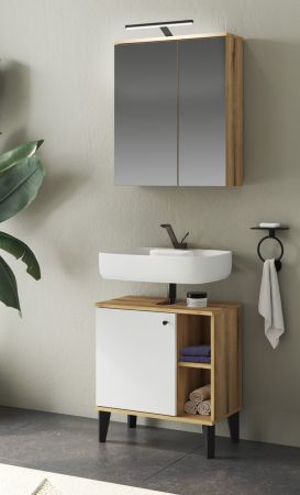 Badm�bel Set 2-teilig Torsby in wei� und Evoke Eiche Badkombination 60 cm