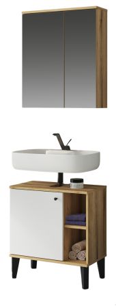 Badm�bel Set 2-teilig Torsby in wei� und Evoke Eiche Badkombination 60 cm