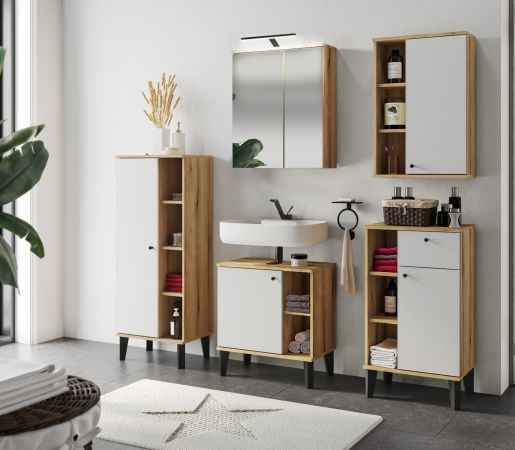 Badm�bel Set 5-teilig Torsby in wei� und Evoke Eiche Badkombination 182 x 190 cm