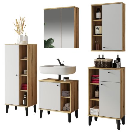 Badm�bel Set 5-teilig Torsby in wei� und Evoke Eiche Badkombination 182 x 190 cm
