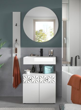 Badezimmer Spiegelschrank Relief in wei� Badschrank rund, Soft-Close
