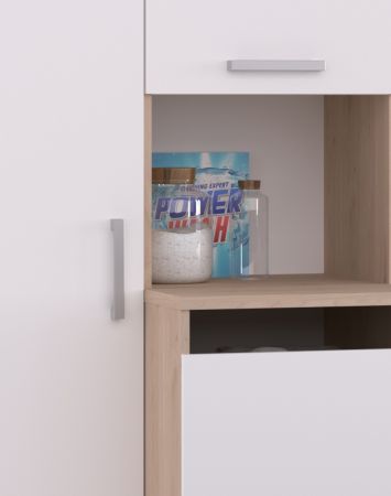 Waschmaschinenschrank Laundry in wei� und Jackson Eiche Set 4-teilig 268 x 184 cm