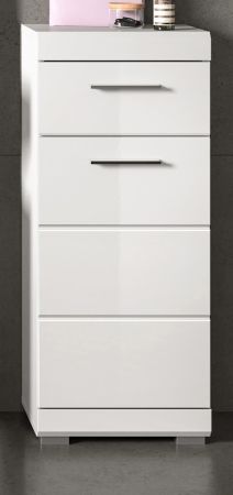 Badezimmer Kommode Shawn in wei� Hochglanz Badschrank 37 x 88 cm