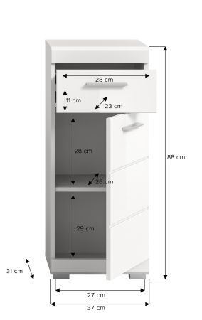 Badezimmer Kommode Shawn in wei� Hochglanz Badschrank 37 x 88 cm