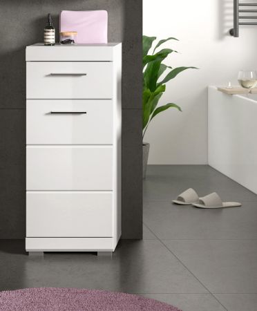 Badezimmer Kommode Shawn in wei� Hochglanz Badschrank 37 x 88 cm