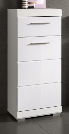 Badezimmer Kommode Shawn in wei� Hochglanz Badschrank 37 x 88 cm