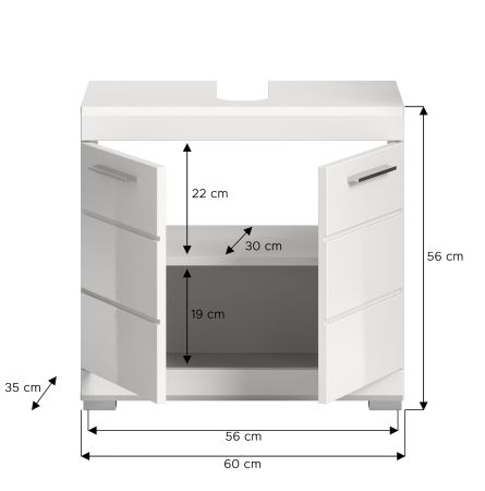 Waschbeckenunterschrank Shawn in wei� Hochglanz Badezimmer Unterschrank 60 cm