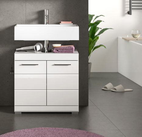 Waschbeckenunterschrank Shawn in wei� Hochglanz Badezimmer Unterschrank 60 cm