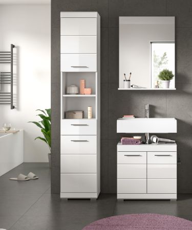 Waschbeckenunterschrank Shawn in wei� Hochglanz Badezimmer Unterschrank 60 cm