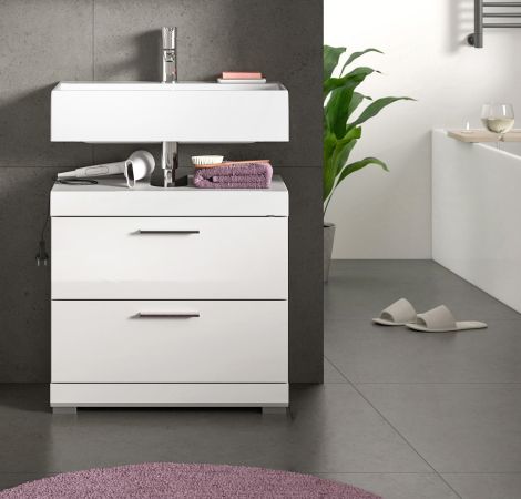 Waschbeckenunterschrank Shawn in wei� Hochglanz Badezimmer Unterschrank mit Schubladen 60 cm