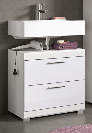 Waschbeckenunterschrank Shawn in wei� Hochglanz Badezimmer Unterschrank mit Schubladen 60 cm