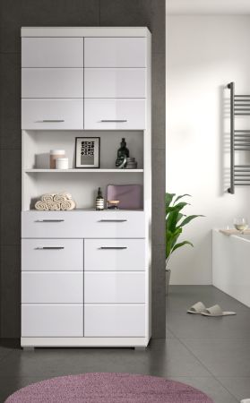 Badezimmer Hochschrank Shawn in wei� Hochglanz Badschrank 74 x 191 cm