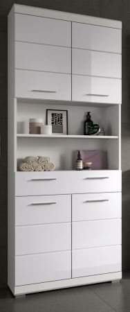 Badezimmer Hochschrank Shawn in wei� Hochglanz Badschrank 74 x 191 cm