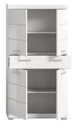 Badezimmer Midischrank Shawn in wei� Hochglanz Badschrank 74 x 141 cm