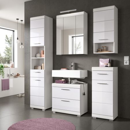 Badezimmer H�ngeschrank Shawn in wei� Hochglanz Badschrank h�ngend 37 x 79 cm