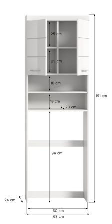Waschmaschinenschrank Shawn in wei� Hochglanz Waschmaschinen �berbau 63 x 191 cm