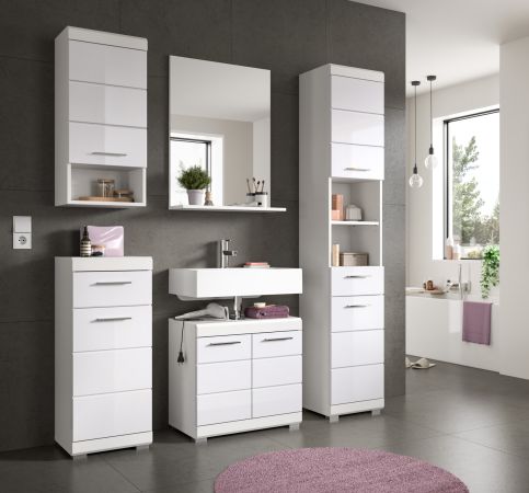 Badm�bel Set 5-teilig Shawn in wei� Hochglanz Badkombination 164 x 191 cm