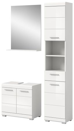 Badm�bel Set 3-teilig Shawn in wei� Hochglanz Badkombination 112 x 191 cm