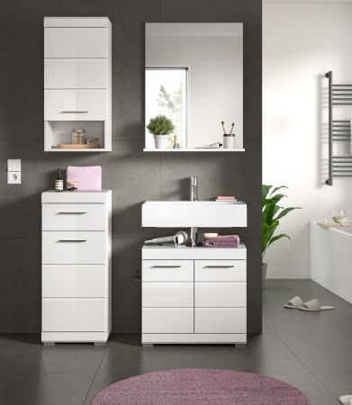 Badm�bel Set 4-teilig Shawn in wei� Hochglanz Badkombination 112 x 191 cm