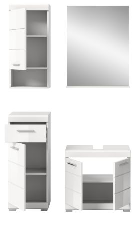 Badm�bel Set 4-teilig Shawn in wei� Hochglanz Badkombination 112 x 191 cm