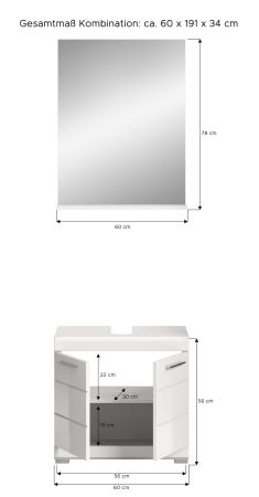 Badm�bel Set 2-teilig Shawn in wei� Hochglanz Badkombination 60 x 191 cm