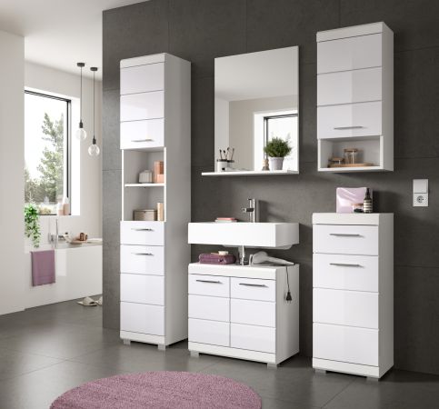 Badm�bel Set 2-teilig Shawn in wei� Hochglanz Badkombination 60 x 191 cm