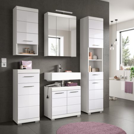 Badm�bel Set 5-teilig Shawn in wei� Hochglanz Badkombination 164 x 191 cm