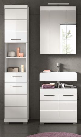 Badm�bel Set 3-teilig Shawn in wei� Hochglanz Badkombination 112 x 191 cm