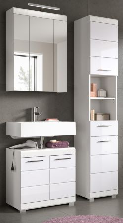 Badm�bel Set 3-teilig Shawn in wei� Hochglanz Badkombination 112 x 191 cm