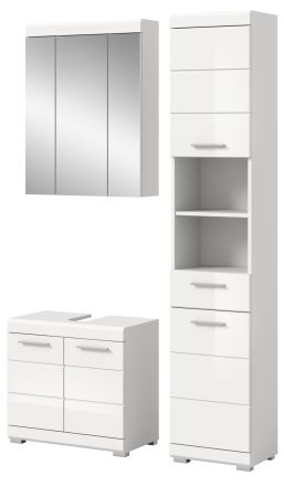 Badm�bel Set 3-teilig Shawn in wei� Hochglanz Badkombination 112 x 191 cm