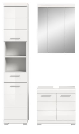 Badm�bel Set 3-teilig Shawn in wei� Hochglanz Badkombination 112 x 191 cm