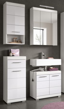 Badm�bel Set 4-teilig Shawn in wei� Hochglanz Badkombination 112 x 191 cm
