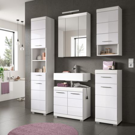 Badm�bel Set 2-teilig Shawn in wei� Hochglanz Badkombination 60 x 191 cm