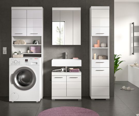Badm�bel Set 4-teilig Shawn in wei� Hochglanz Badkombination 190 x 191 cm