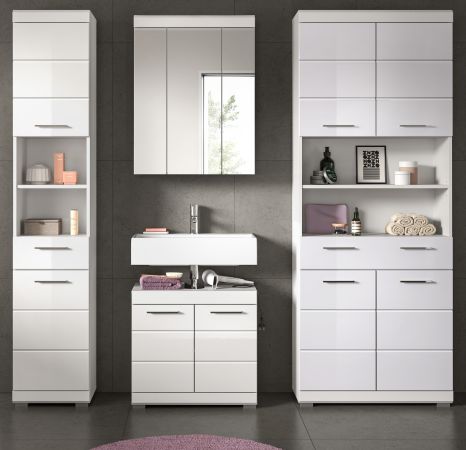 Badm�bel Set 4-teilig Shawn in wei� Hochglanz Badkombination 200 x 191 cm