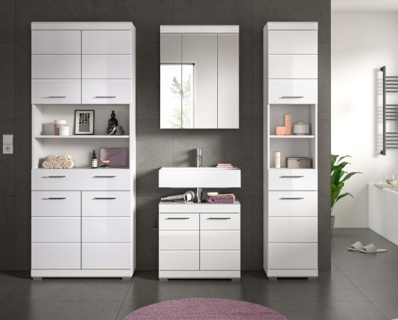 Badm�bel Set 4-teilig Shawn in wei� Hochglanz Badkombination 200 x 191 cm